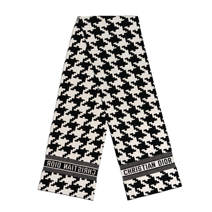 Christian Dior Cashmere Wool Houndstooth Fringe Scarf White Black 2 of 3