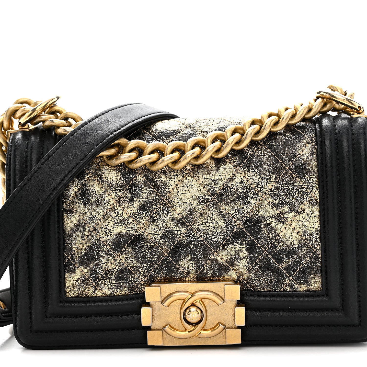 Chanel Metallic Crumpled Goatskin Small Boy Flap Black Gold 8 of 10