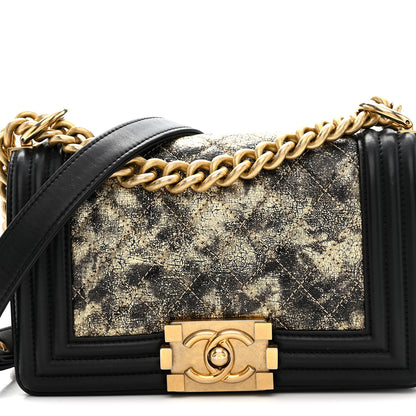 Chanel Metallic Crumpled Goatskin Small Boy Flap Black Gold 8 of 10
