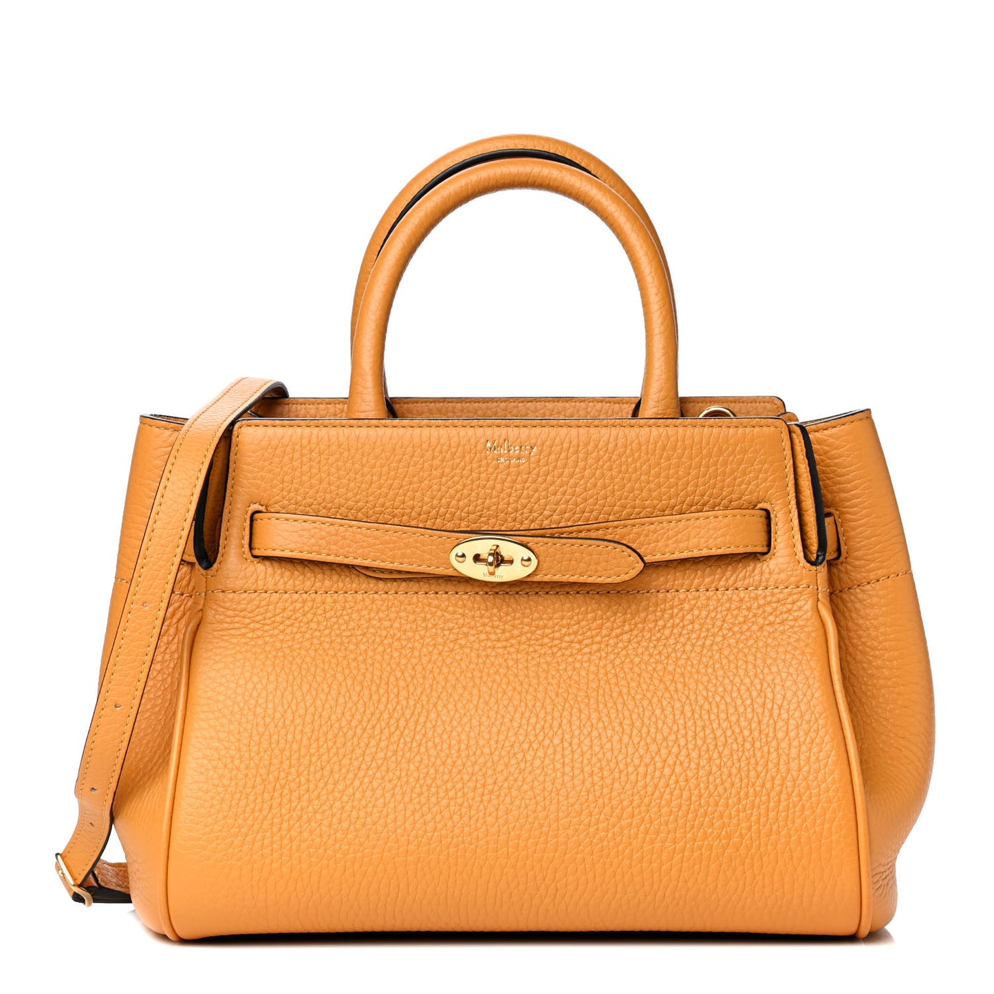 Heavy Grain Calfskin Small Belted Bayswater Tote Deep Amber