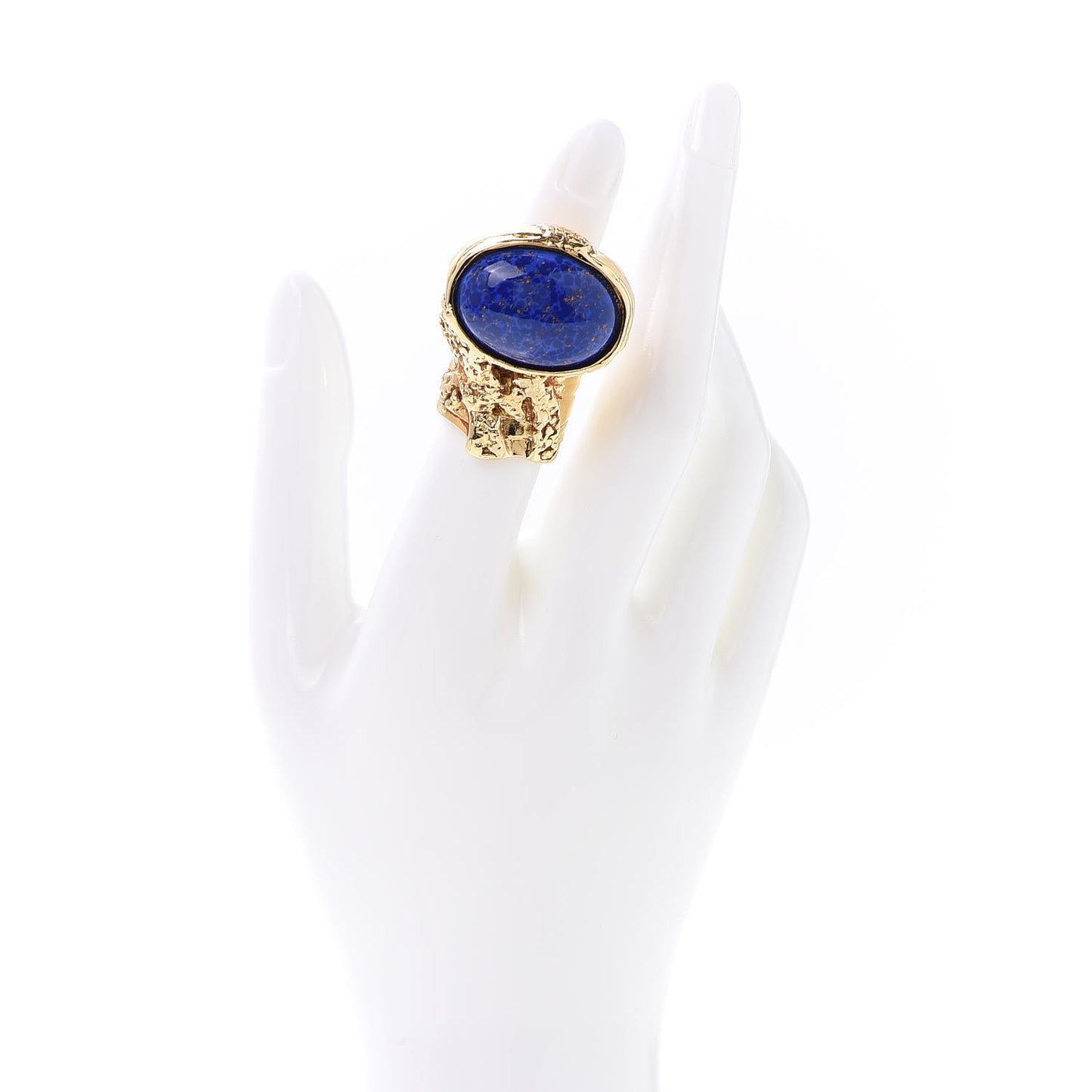 Glass Cabochon Arty Ovale Ring 6 Gold Lapis