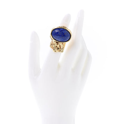 Saint Laurent Glass Cabochon Arty Ovale Ring 6 Gold Lapis 3 of 6