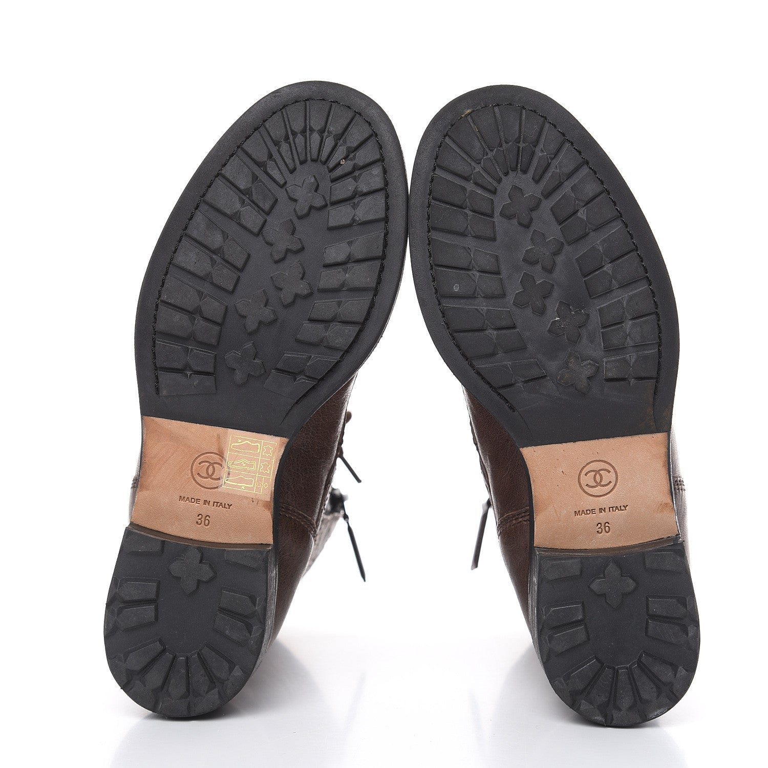 Chanel Sheepskin Quilted CC Tall Lace Up Combat Boots 36 Dark Brown 6 of 14
