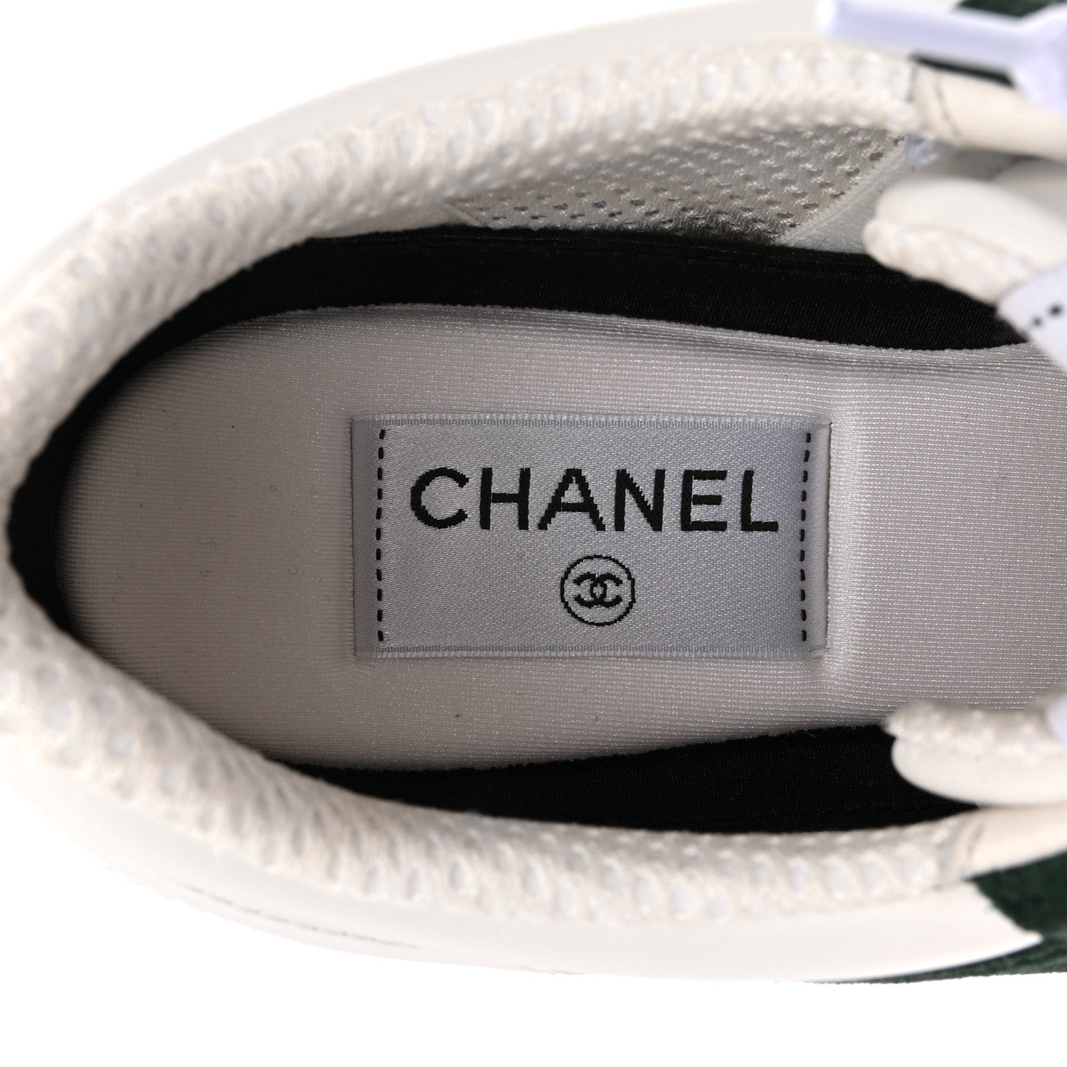 Chanel Calfskin Suede Calfskin Logo Womens Sneakers 37.5 White Dark Green 7 of 10