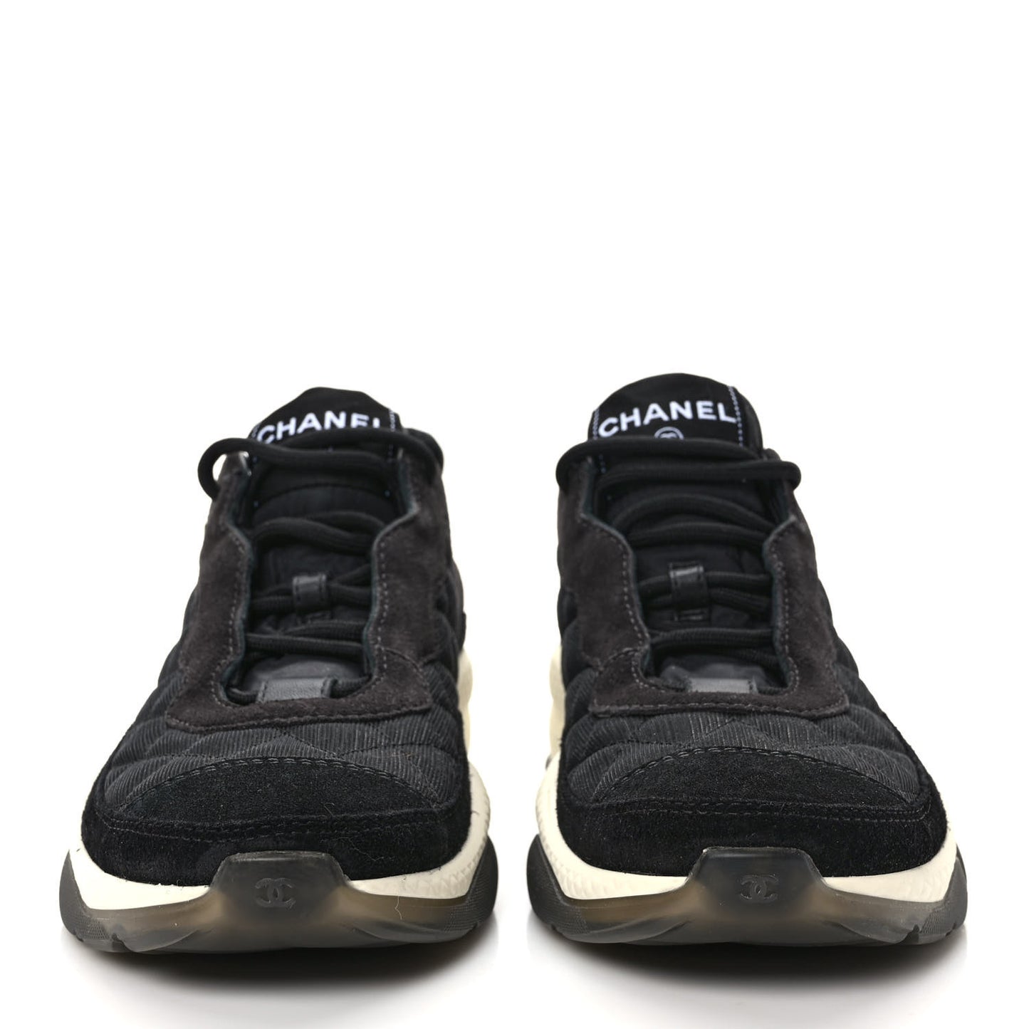 Mesh Suede Calfskin Quilted Sneakers 37 Black Dark Grey
