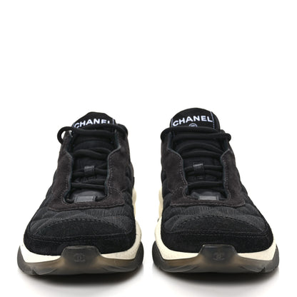 Chanel Mesh Suede Calfskin Quilted Sneakers 37 Black Dark Grey 2 of 9