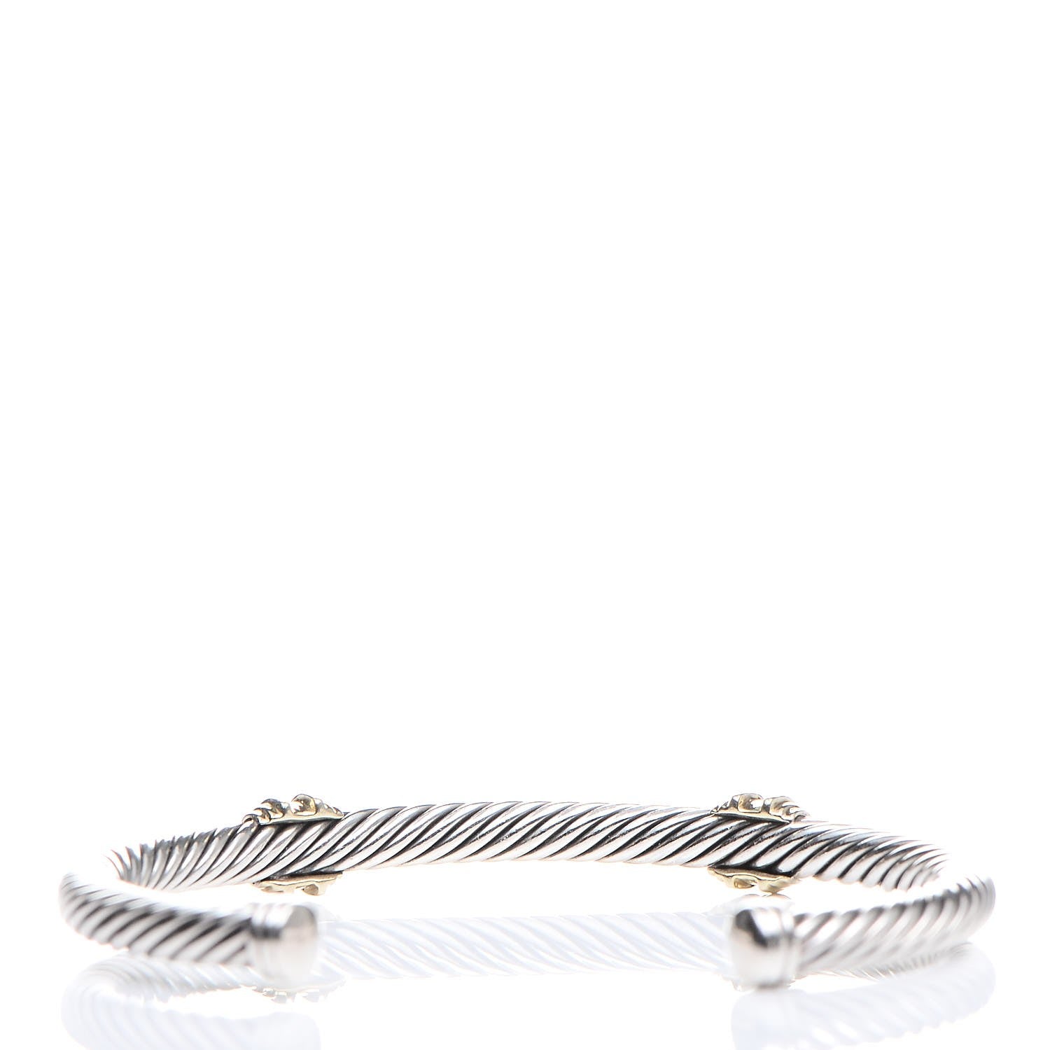 David Yurman Sterling Silver 18K Yellow Gold Diamond 5mm Double Station Bracelet M 3 of 6