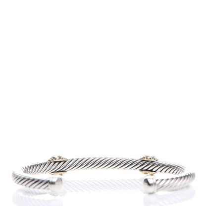 David Yurman Sterling Silver 18K Yellow Gold Diamond 5mm Double Station Bracelet M 3 of 6