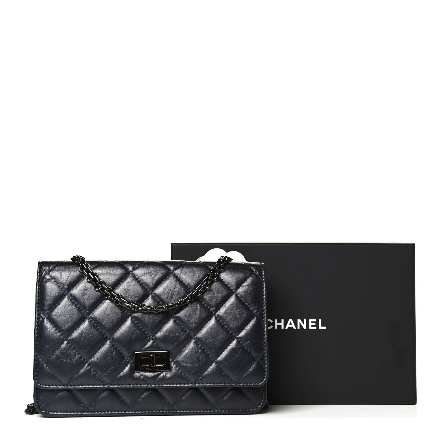 Aged Calfskin Quilted Reissue Wallet On Chain WOC Navy