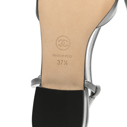 Chanel Metallic Lambskin Cap Toe CC Slingback Flats 37.5 Black Silver 6 of 10