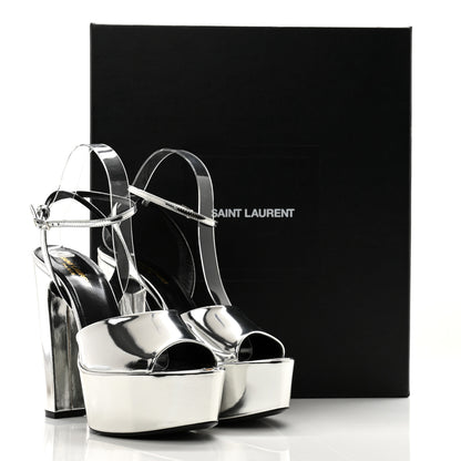 Saint Laurent Metallic Patent Sexy 95 Tanouk Platform Sandals 39 Argento 12 of 12