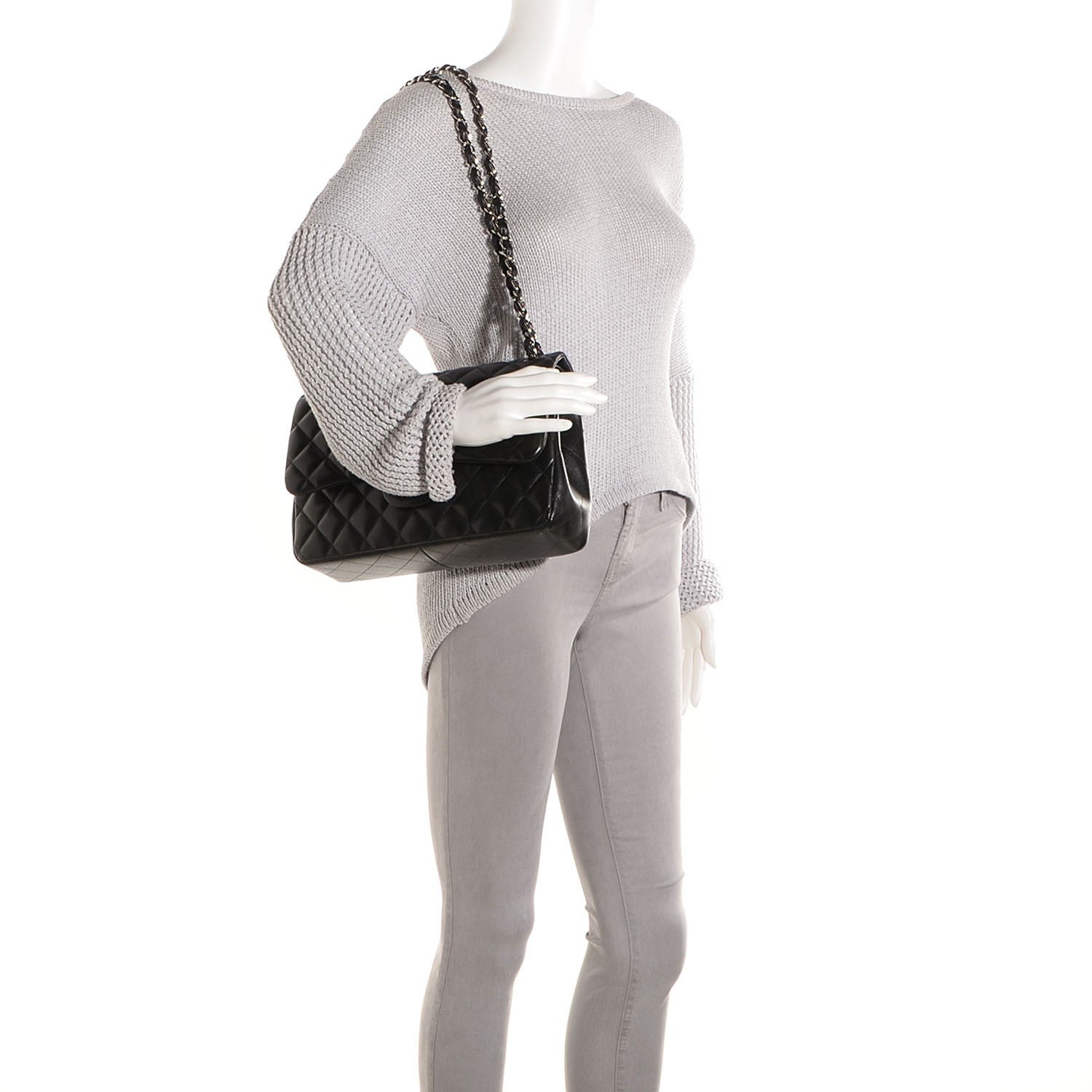 Chanel Lambskin Quilted Jumbo Double Flap Black 2 of 9