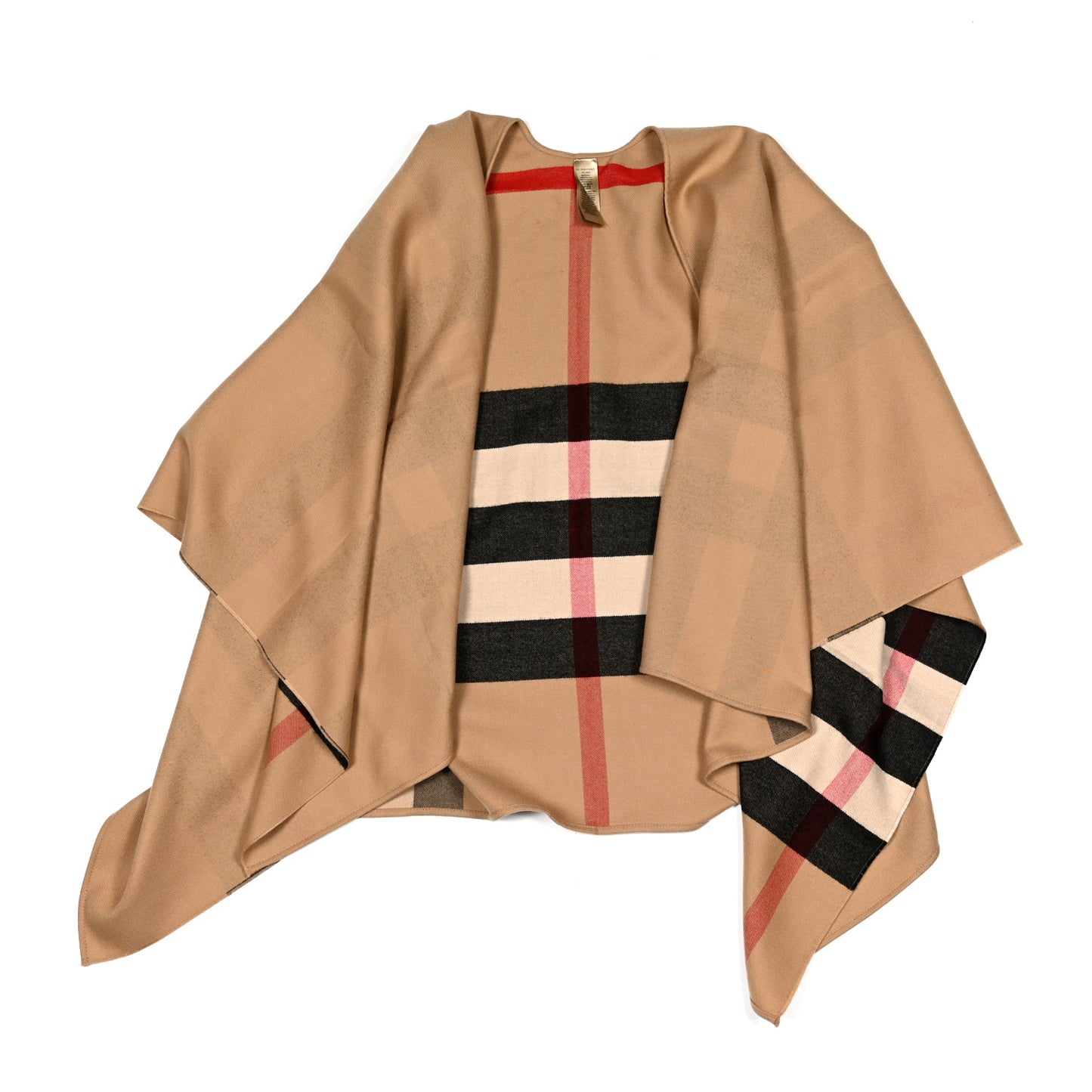Cashmere Giant Check Collette Cape Scarf Camel