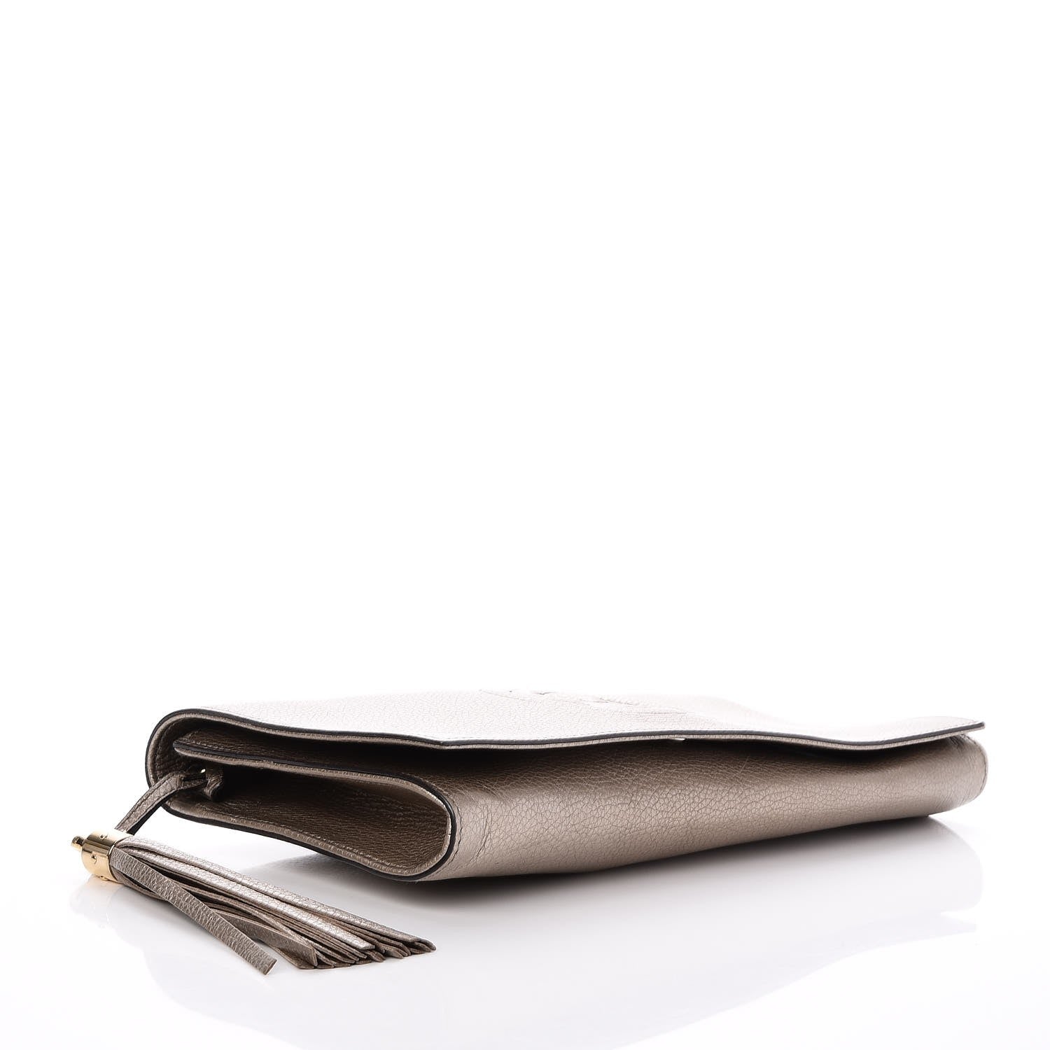 Gucci Metallic Pebbled Calfskin Medium Soho Clutch Golden Beige 4 of 7