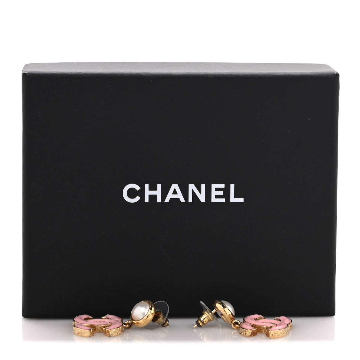 Chanel Pearl Enamel CC Drop Earrings Pink 5 of 5