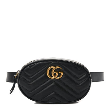 Gucci Calfskin Matelasse GG Marmont Belt Bag 85 34 Black 1 of 10
