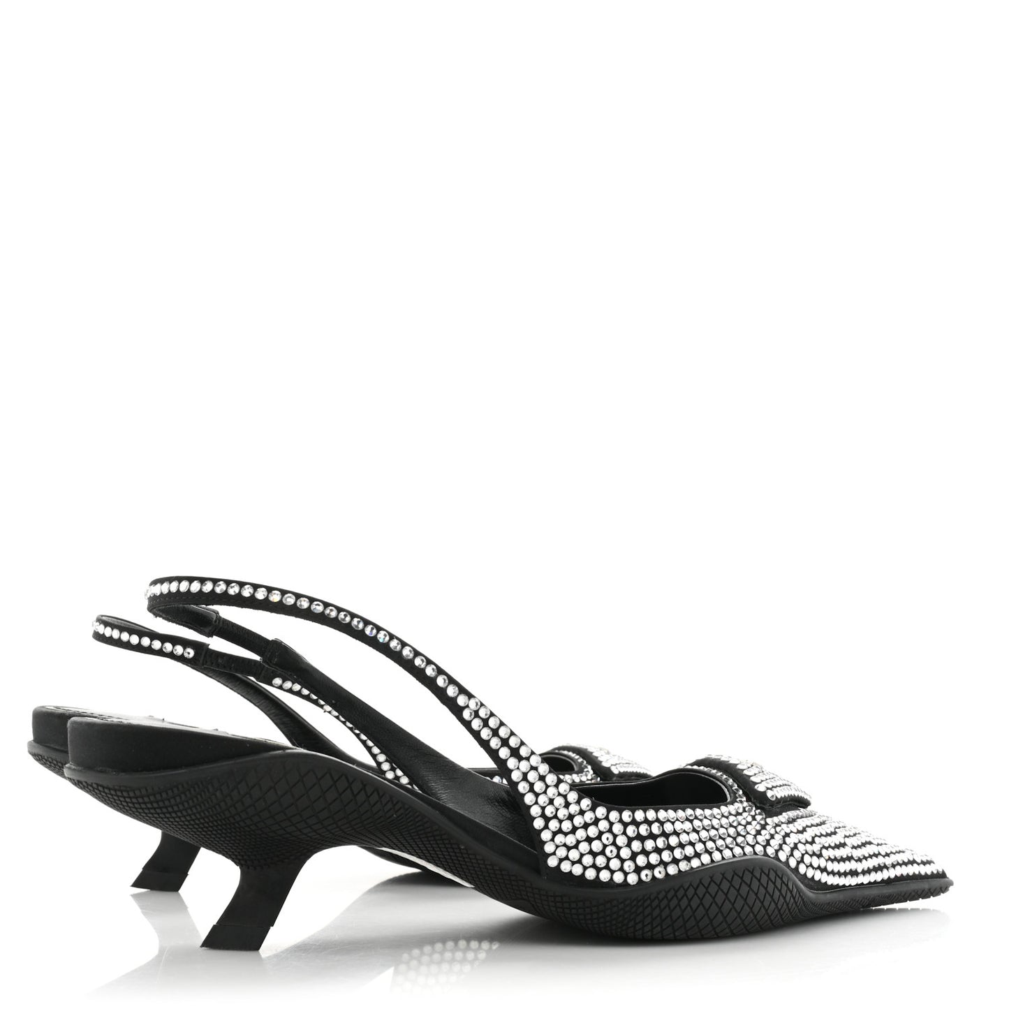 Satin Crystal Logo 45mm Slingback Pumps 37 Cristal