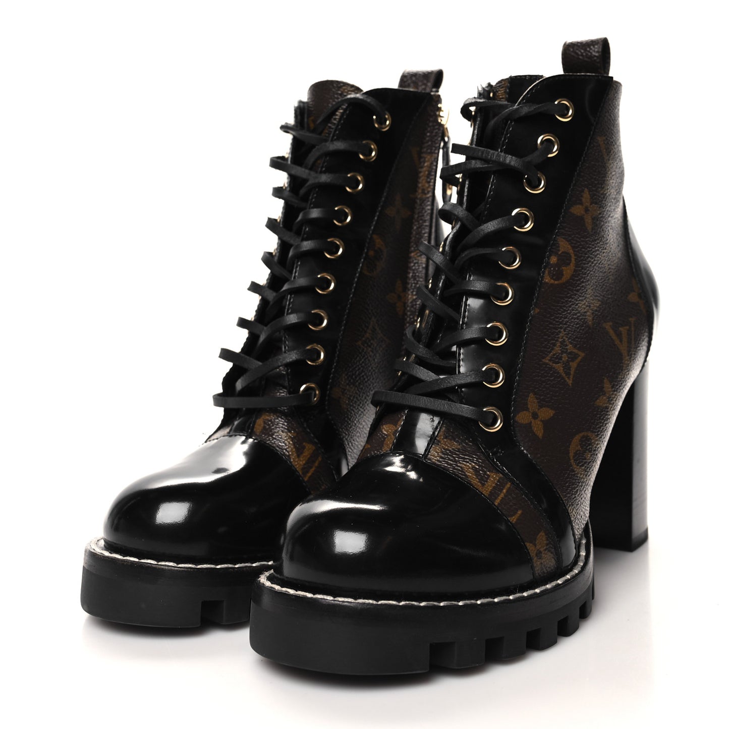Patent Calfskin Monogram Star Trail Ankle Boots 39 Black