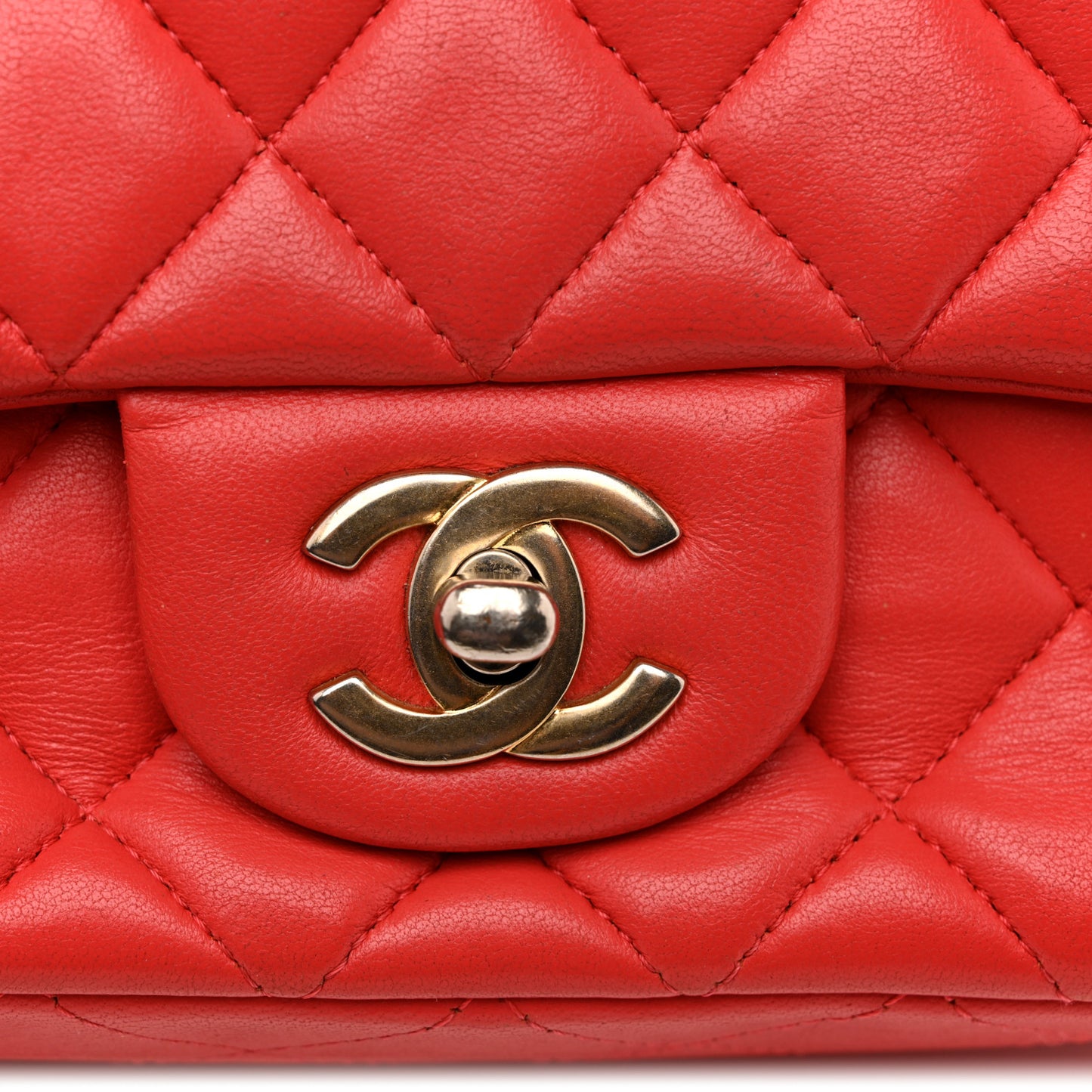 Lambskin Quilted Mini Rectangular Flap Coral