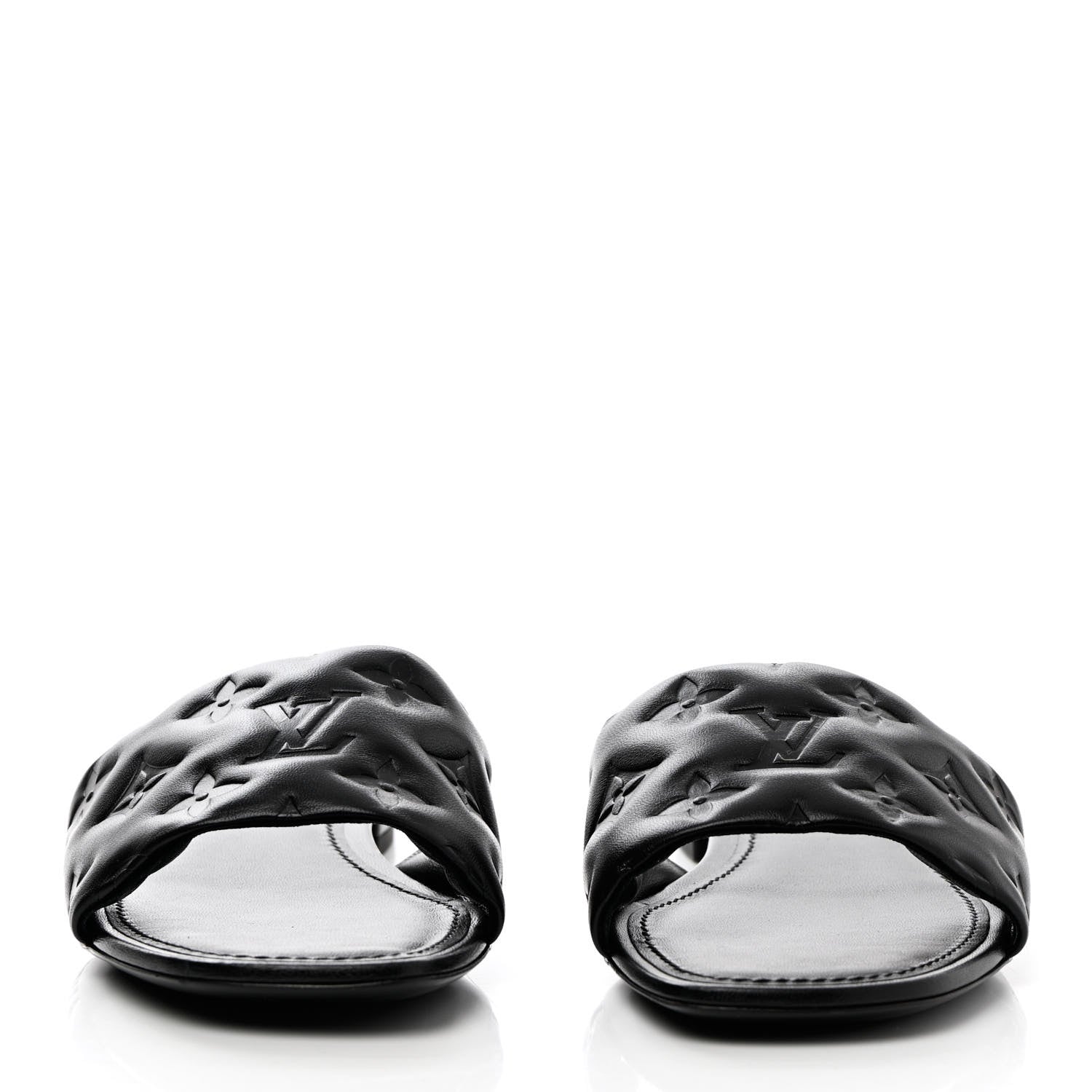 Louis Vuitton Lambskin Embossed Monogram Revival Flat Mules 39 Black 2 of 9