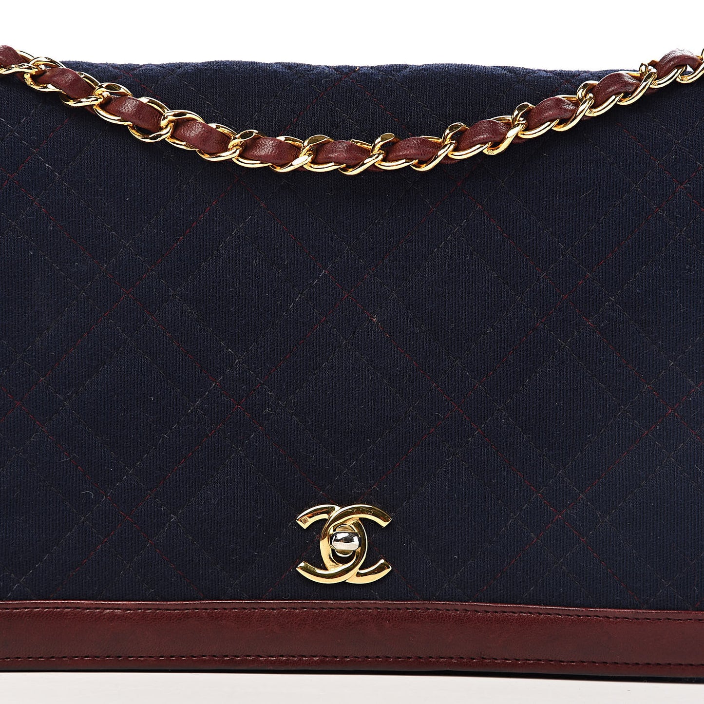 Jersey Lambskin Quilted Single Flap Dark Red Blue