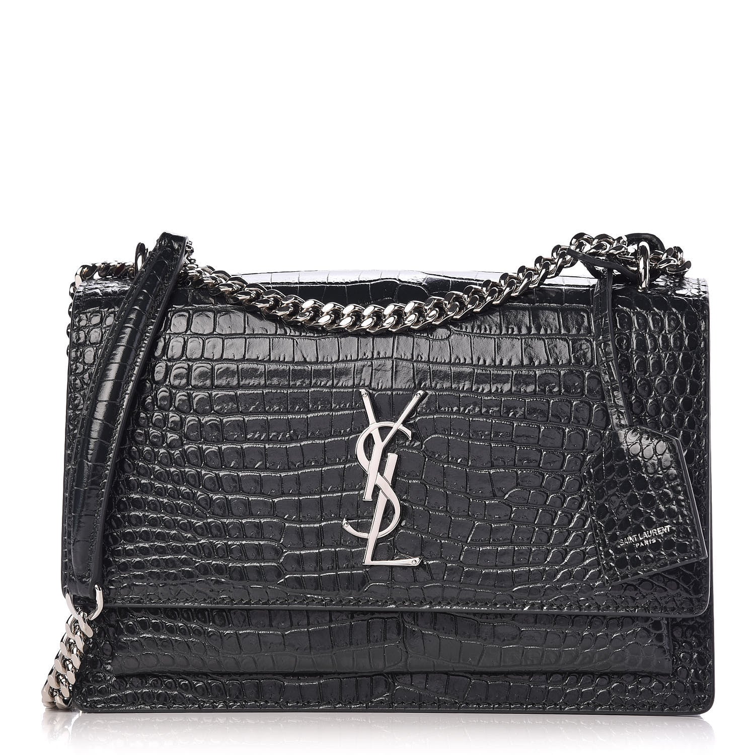 Saint Laurent Calfskin Crocodile Embossed Medium Monogram Sunset Dark Green 1 of 10