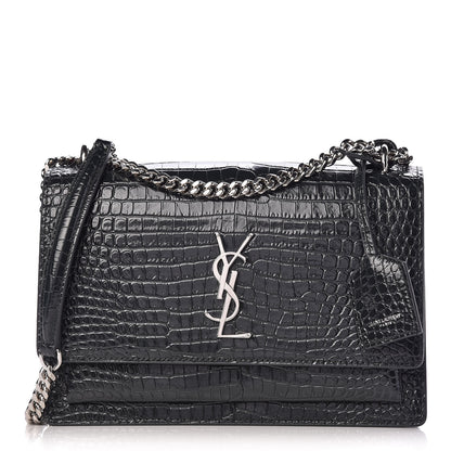 Saint Laurent Calfskin Crocodile Embossed Medium Monogram Sunset Dark Green 1 of 10