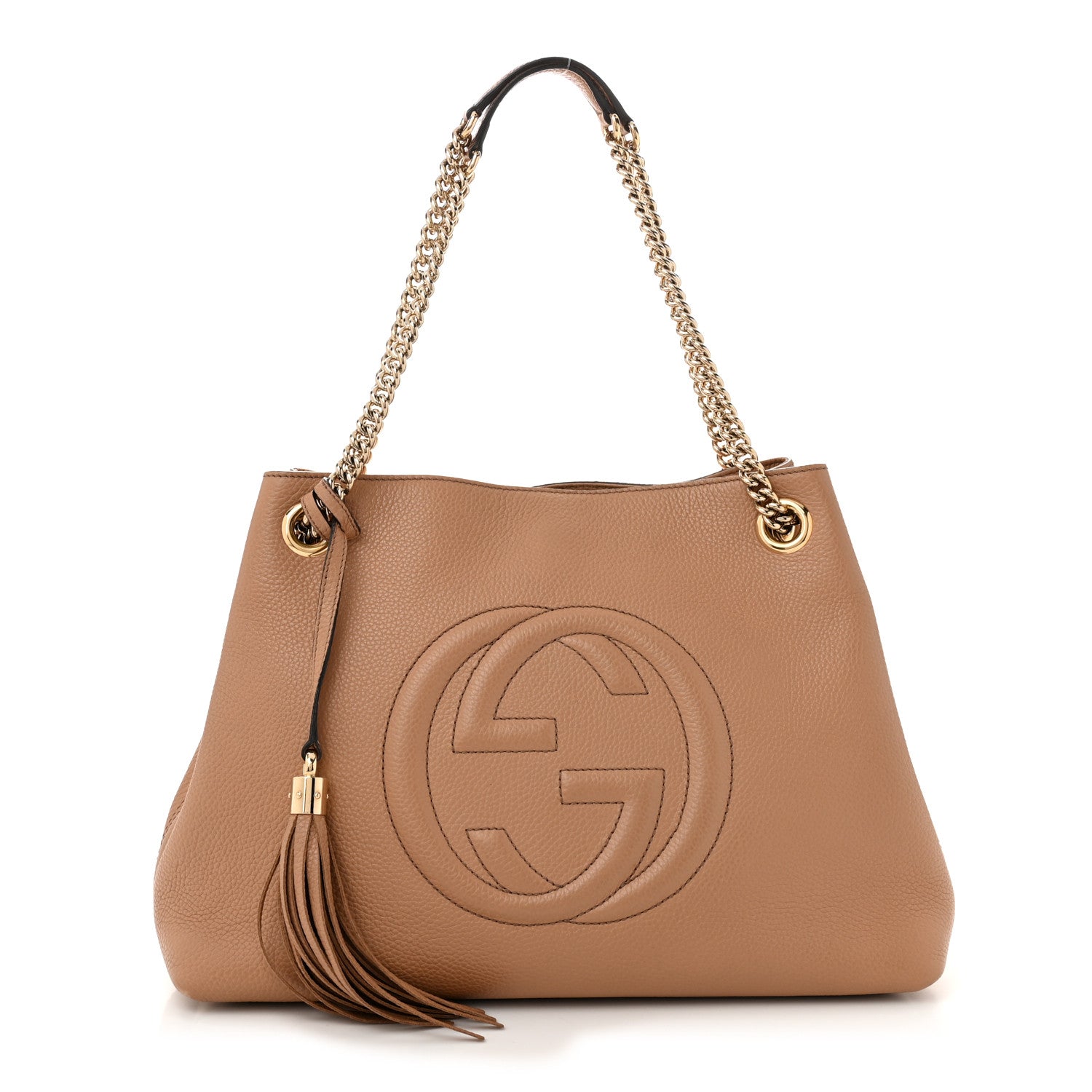 Gucci Pebbled Calfskin Medium Soho Chain Shoulder Bag Camelia 1 of 11