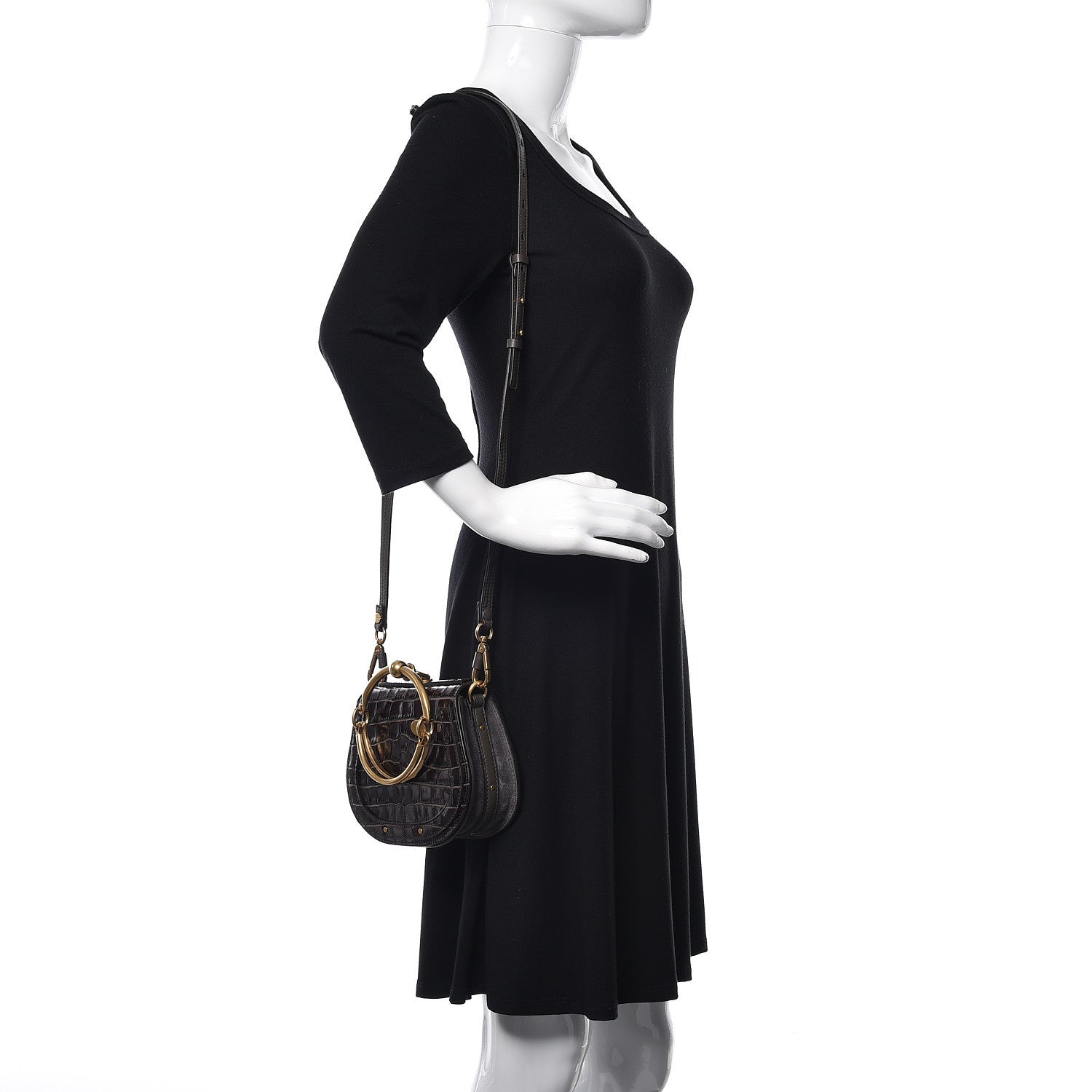 Chloe Suede Calfskin Crocodile Embossed Small Nile Bracelet Bag Profound Brown 2 of 9