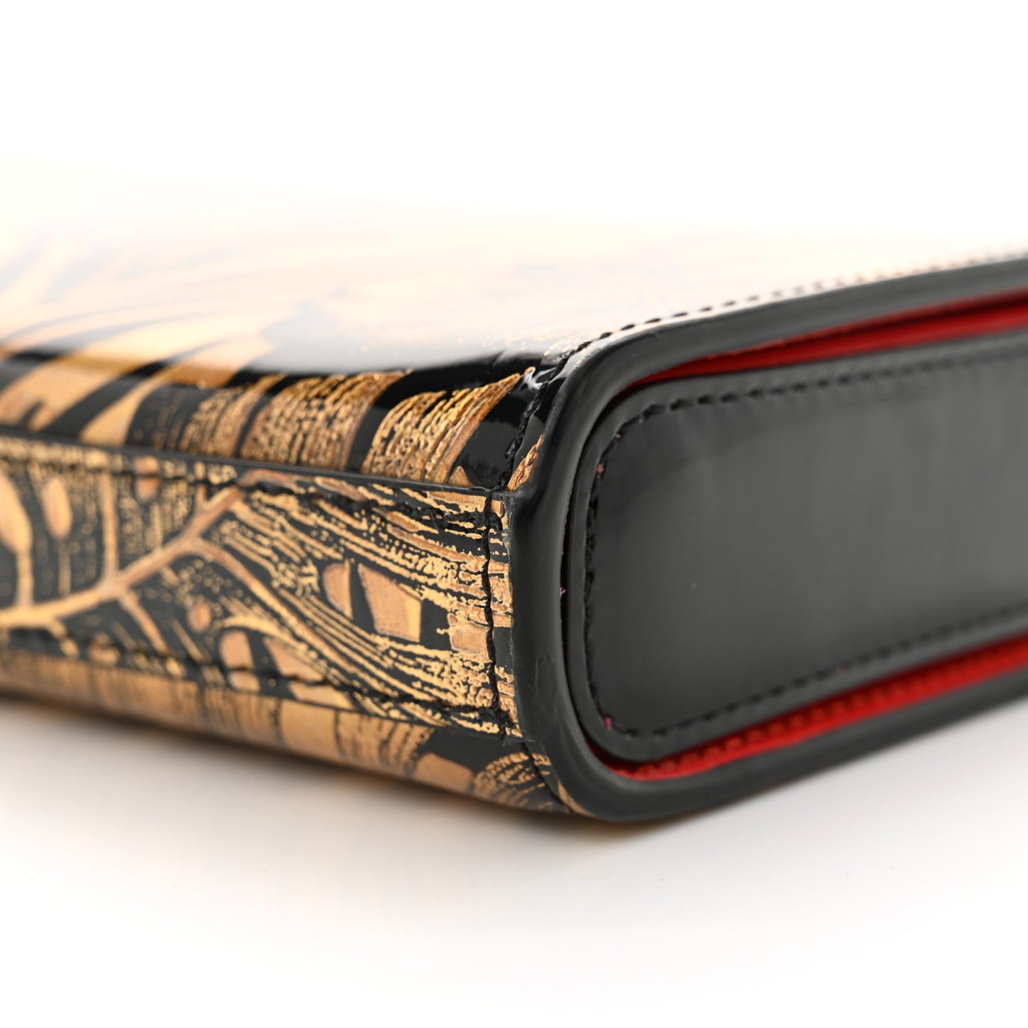 Patent Lame Hibiscus Crossbody Clutch Black Gold