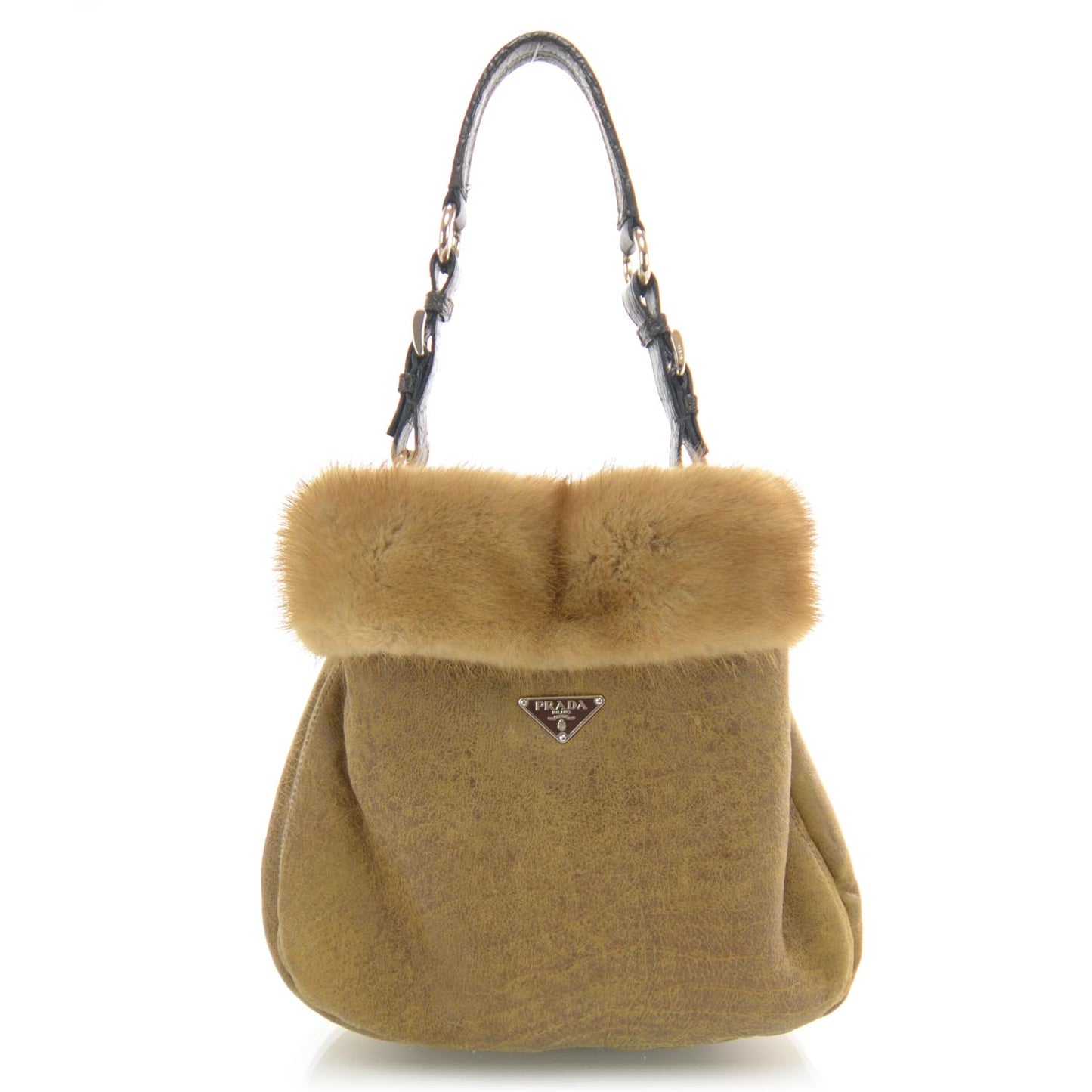Suede Shearling Mink Fur Crocodile Shoulder Bag
