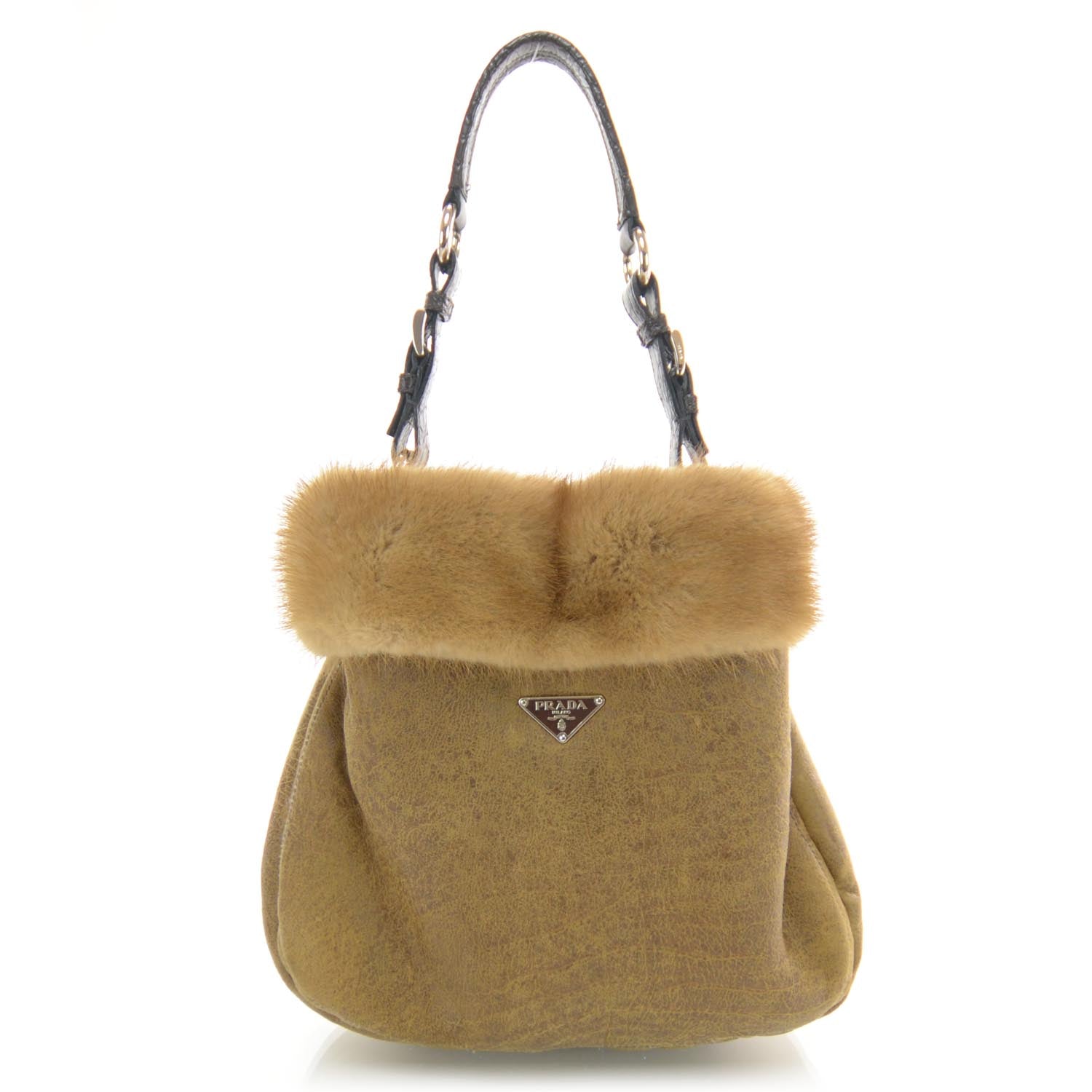 Prada Suede Shearling Mink Fur Crocodile Shoulder Bag 1 of 9