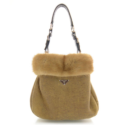 Prada Suede Shearling Mink Fur Crocodile Shoulder Bag 1 of 9