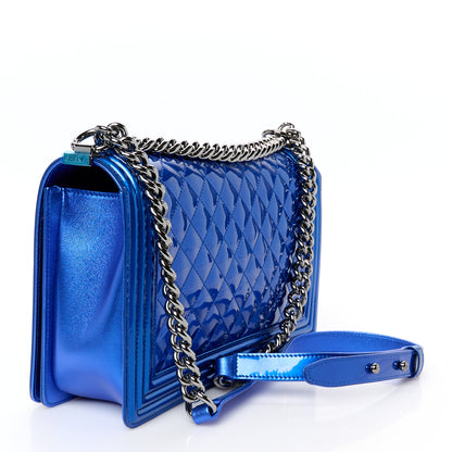 Chanel Metallic Patent Quilted New Medium Boy Flap Blue 3 of 10