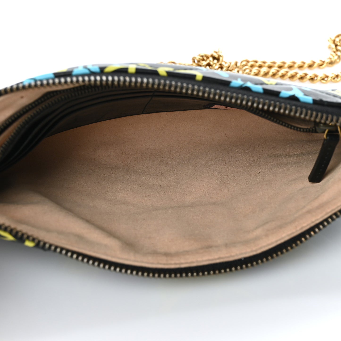 Calfskin Matelasse Printed Mini GucciGhost GG Marmont Chain Bag Black New Acquamarine