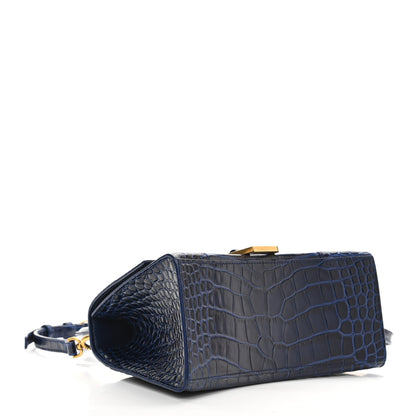 Balenciaga Calfskin Crocodile Embossed Small Hourglass Top Handle Bag Indigo 4 of 9