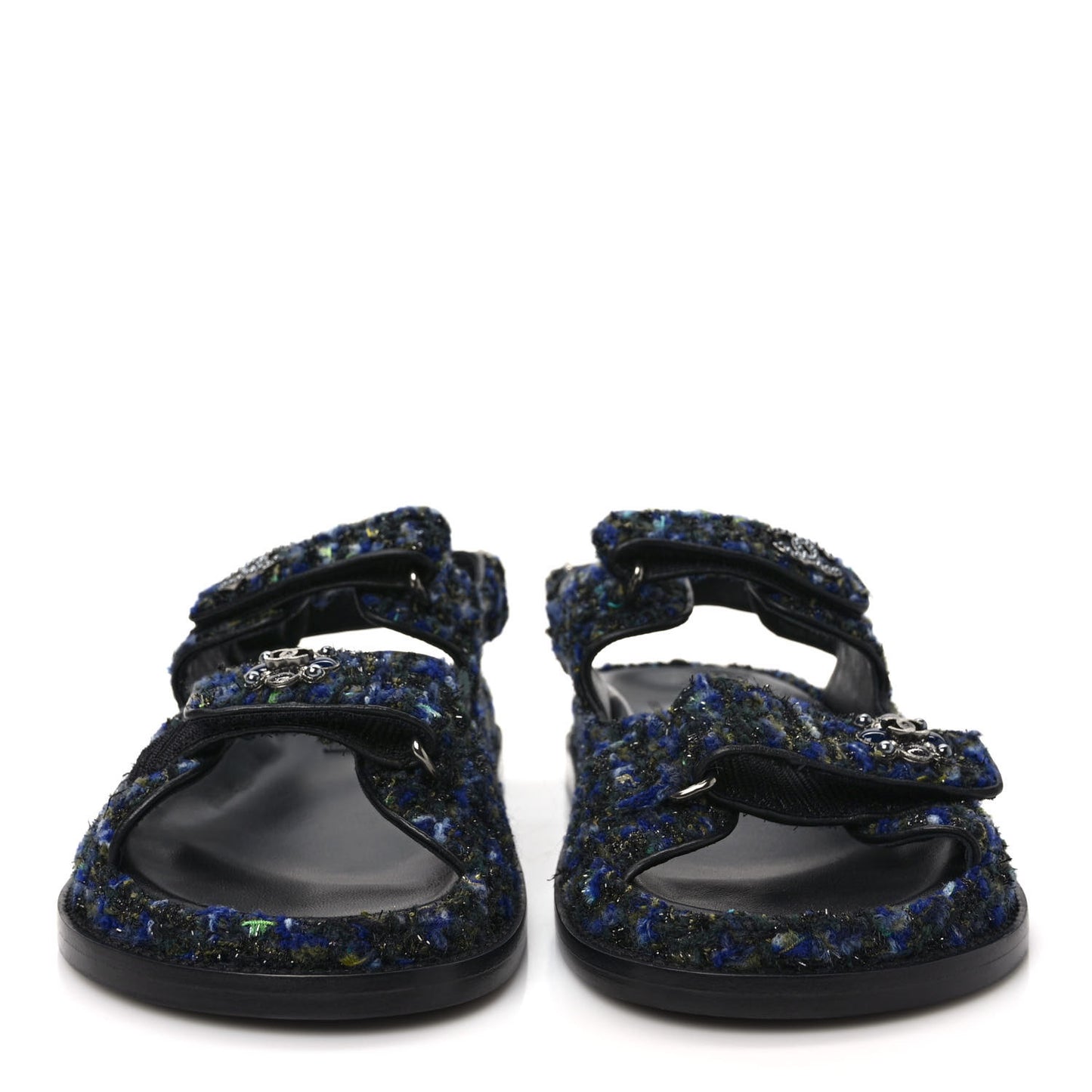 Iridescent Tweed Velcro Dad Sandals 37 Navy Blue Multicolor