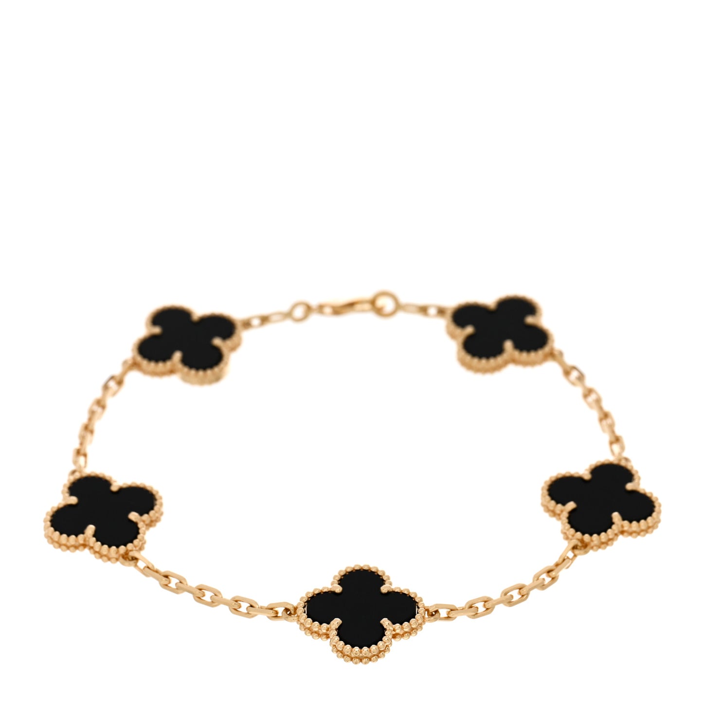 18K Yellow Gold Black Onyx 5 Motifs Vintage Alhambra Bracelet