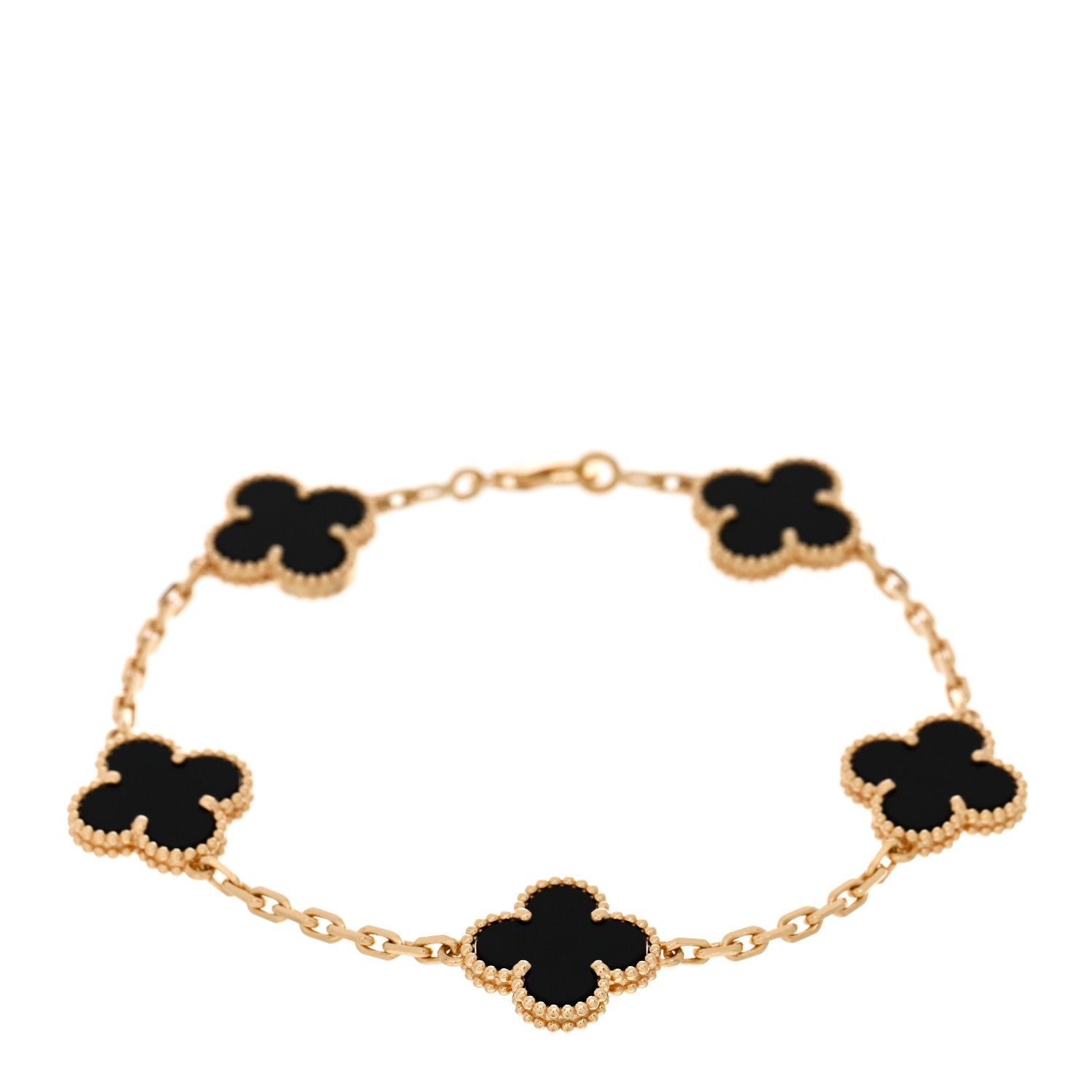 Van Cleef & Arpels 18K Yellow Gold Black Onyx 5 Motifs Vintage Alhambra Bracelet 1 of 5
