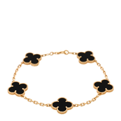 Van Cleef & Arpels 18K Yellow Gold Black Onyx 5 Motifs Vintage Alhambra Bracelet 1 of 5
