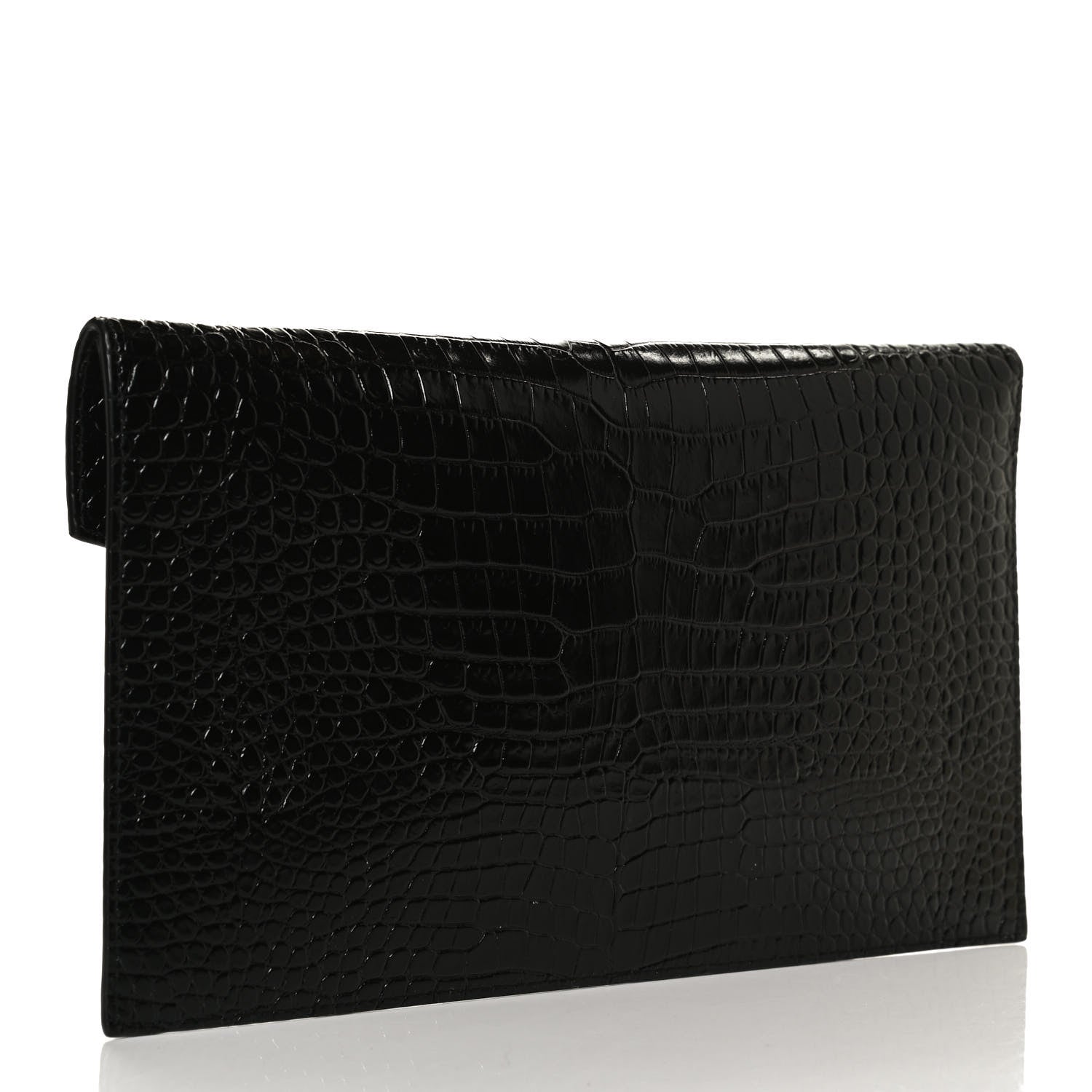 Saint Laurent Calfskin Crocodile Embossed Uptown Monogram Clutch Black 3 of 10