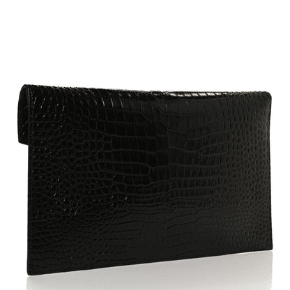 Saint Laurent Calfskin Crocodile Embossed Uptown Monogram Clutch Black 3 of 10