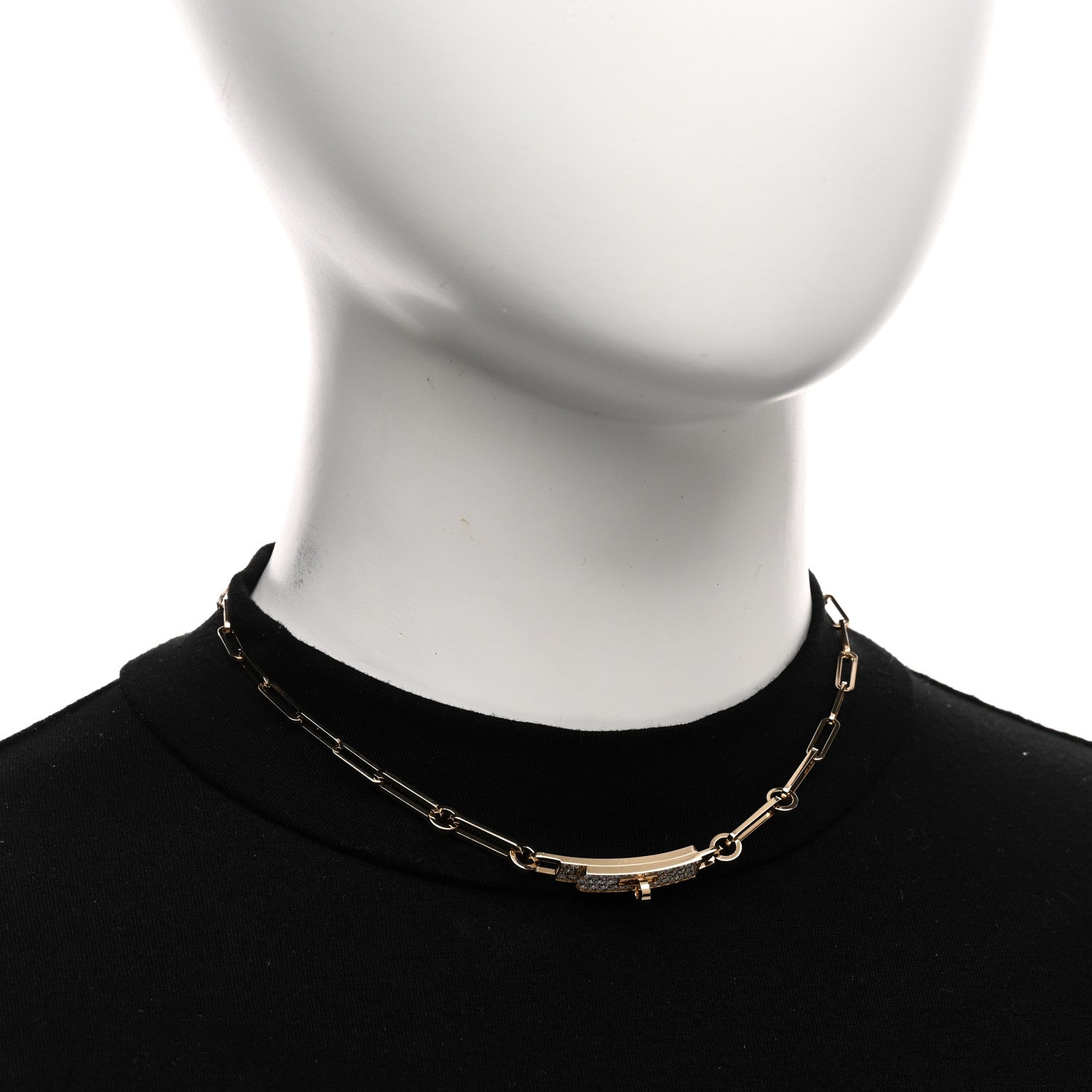 Hermes 18K Yellow Gold Diamond Pave Kelly Chaine Choker Necklace 2 of 6