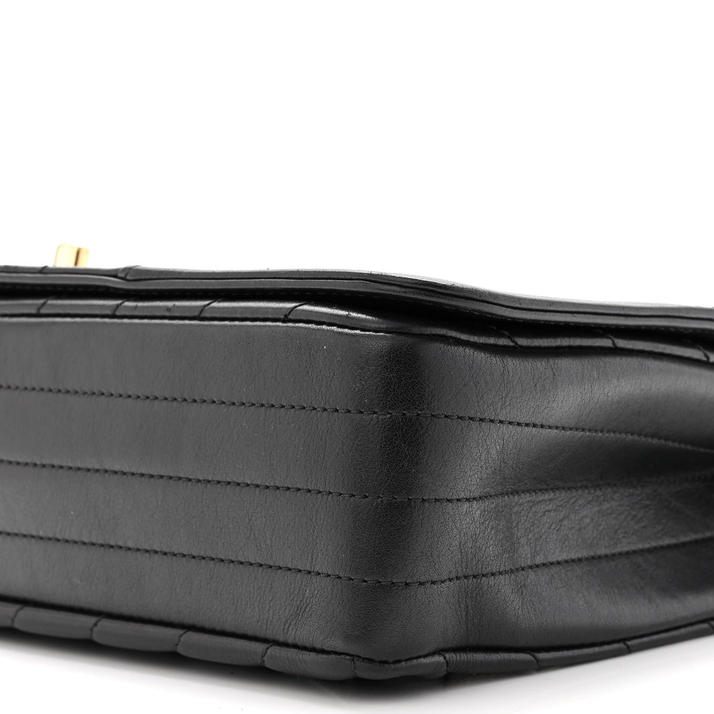 Calfskin Chevron Quilted Medium Statement Flap Black