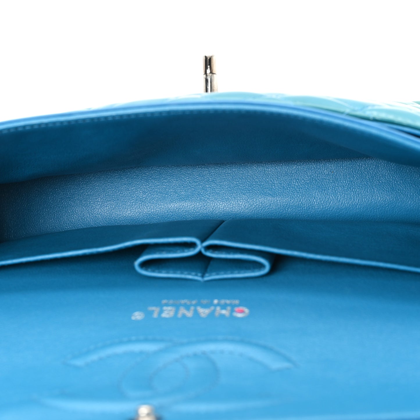 Patent Quilted Medium Double Flap Turquoise