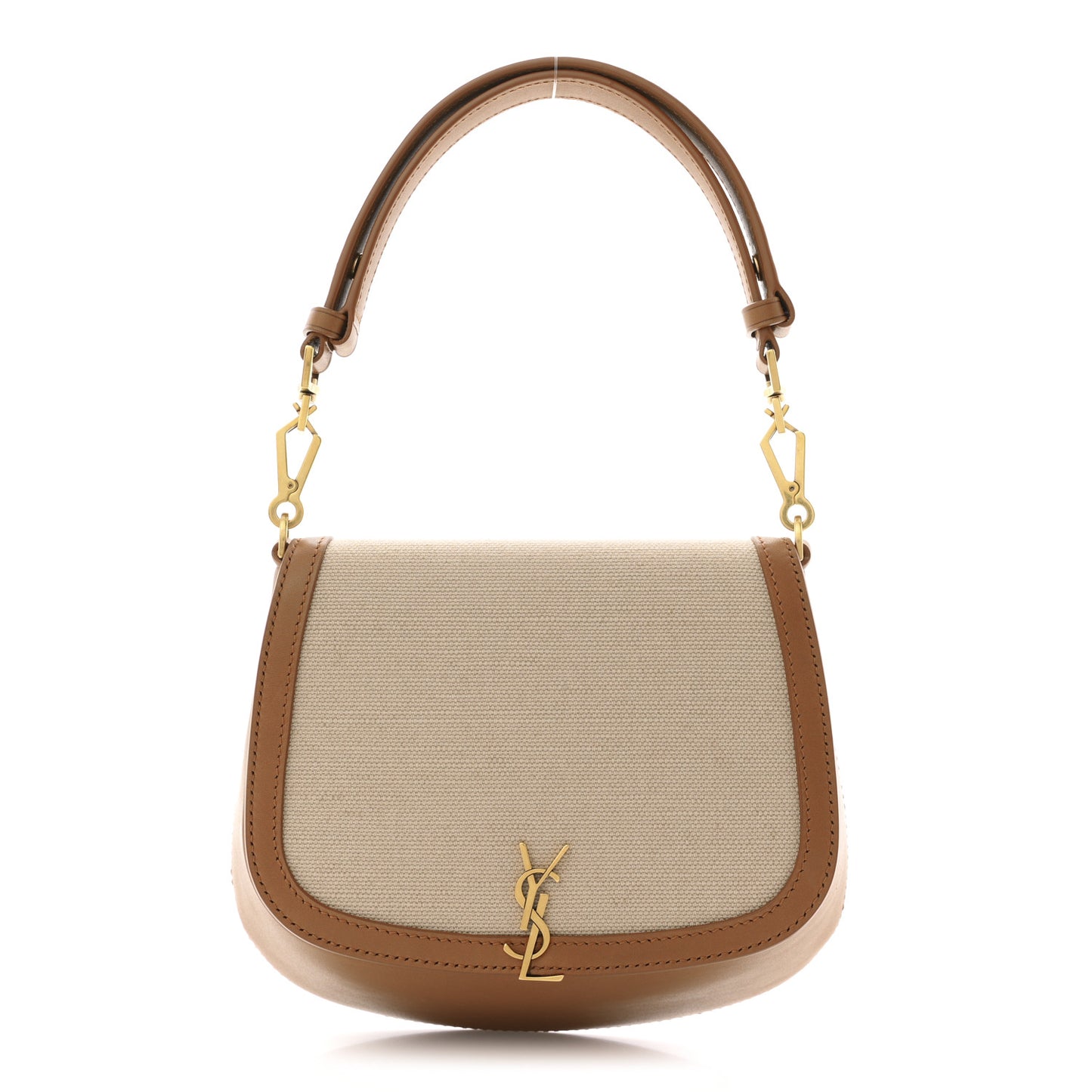 Canvas Calfskin Mini Voltaire Top Handle Bag Natural Tan