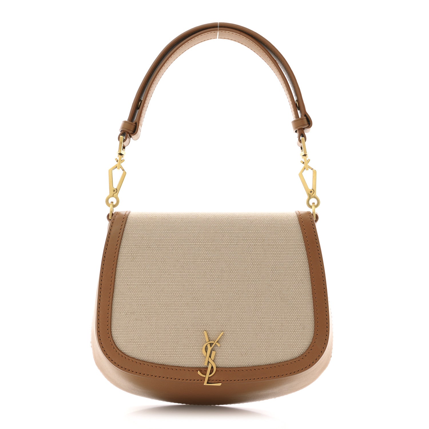 Saint Laurent Canvas Calfskin Mini Voltaire Top Handle Bag Natural Tan 1 of 10