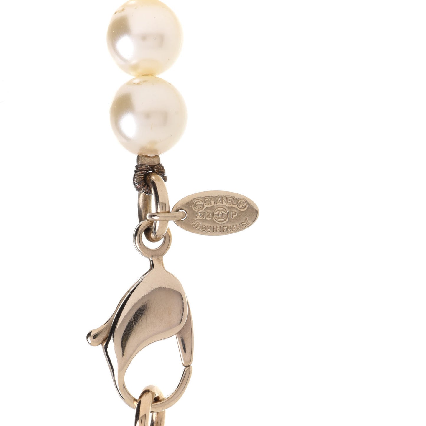 Graduated Pearl Crystal CC Long Necklace Light Gold