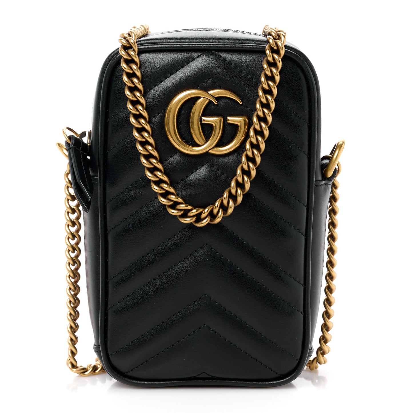 Calfskin Matelasse Mini GG Marmont Crossbody Bag Black