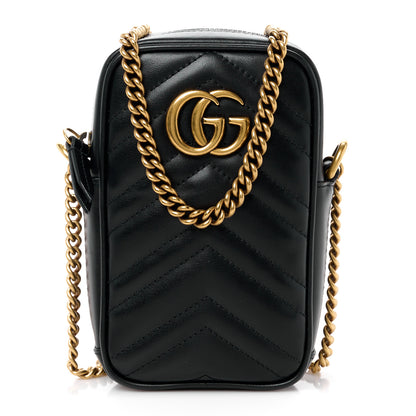 Gucci Calfskin Matelasse Mini GG Marmont Crossbody Bag Black 1 of 12